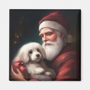 Imán Navidades De Cotton De Tulear Con Santa Claus
