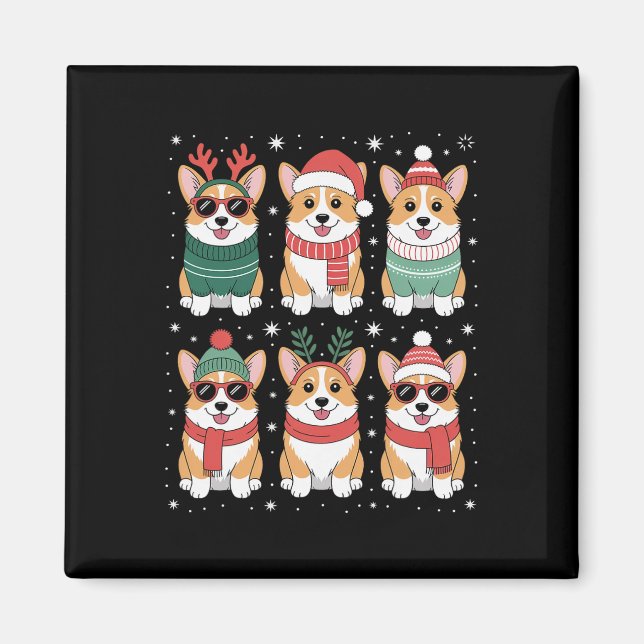 Imán Navidades de Cute Corgi Santa Hat (Frente)