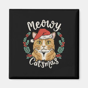 Imán Navidades de Cute Kitten Santa Hat Meowy Catmas Ho