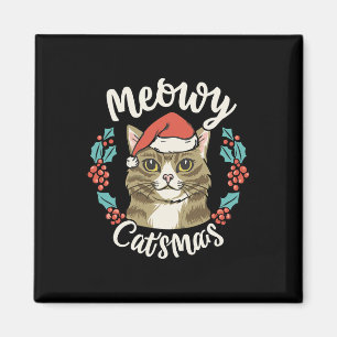 Imán Navidades de Cute Kitten Santa Hat Meowy Catmas Ho