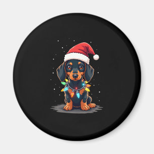 Imán Navidades de Dachshund alumbran a Santa Hat Xmas