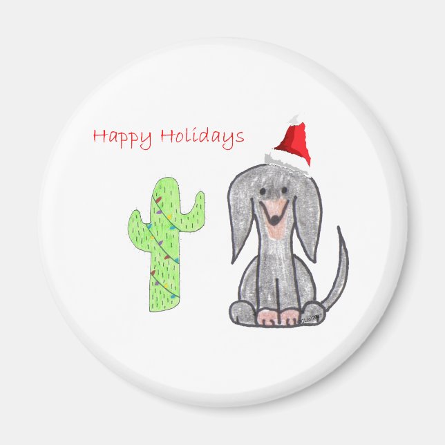 Imán Navidades de Dachshund Black Cactus (Frente)