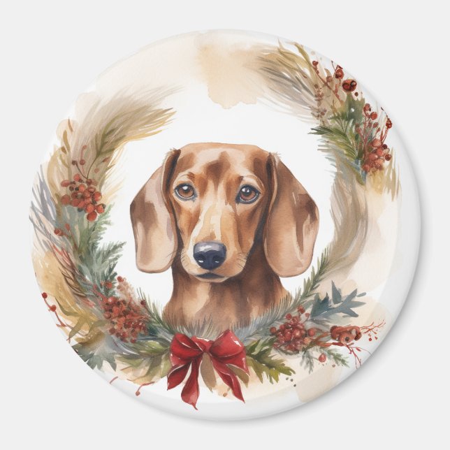 Imán Navidades de Dachshund en un grupo festivo (Frente)