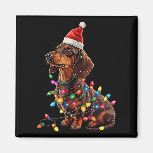 Imán Navidades de Dachshund Weiner Dog Xmas Pajamas Cut (Frente)