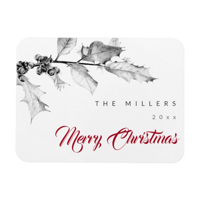 Imán Navidades de dibujo modernos y sencillos del Holly (Horizontal)