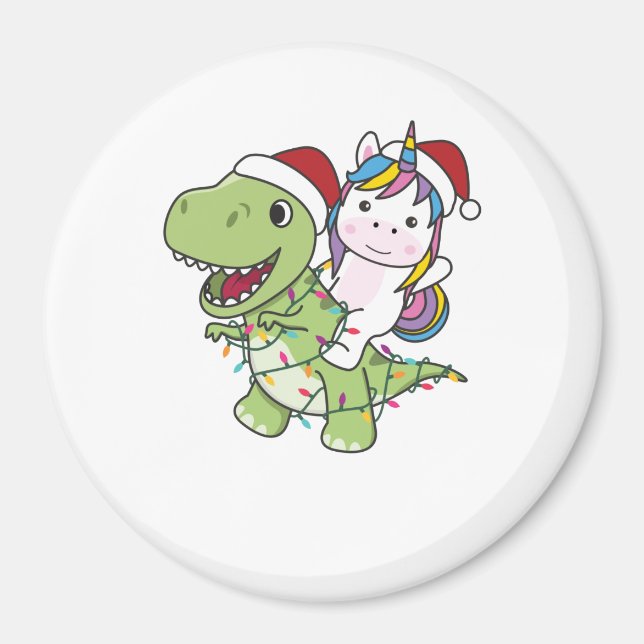Imán Navidades de dinosaurios Unicorn Invierno T-Rex Di (Frente)