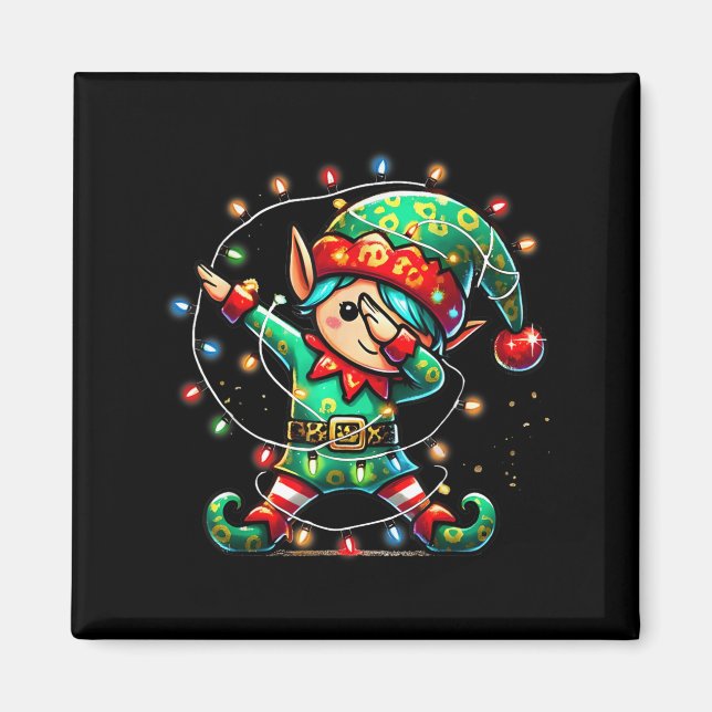 Imán Navidades De Elf De Dabbing Iluminan A Niños Chica (Frente)