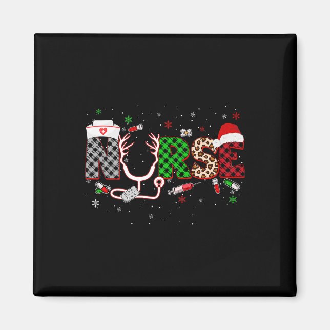 Imán Navidades De Enfermeras De Leopardo De Plaid Xmas  (Frente)