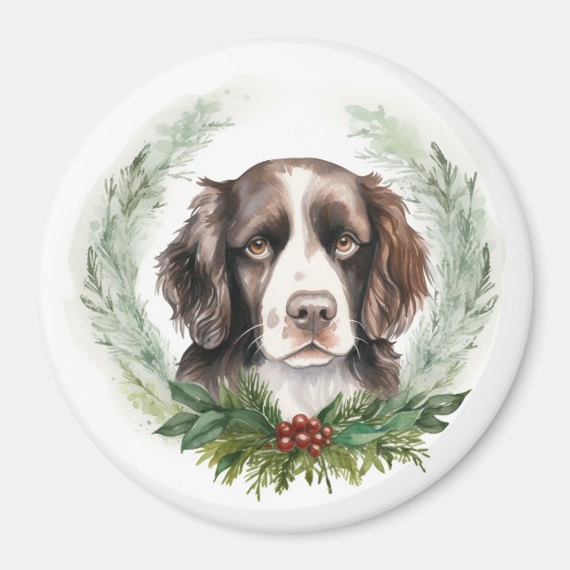 Imán Navidades de espaniel Springer Wreath Festive Pup (Frente)