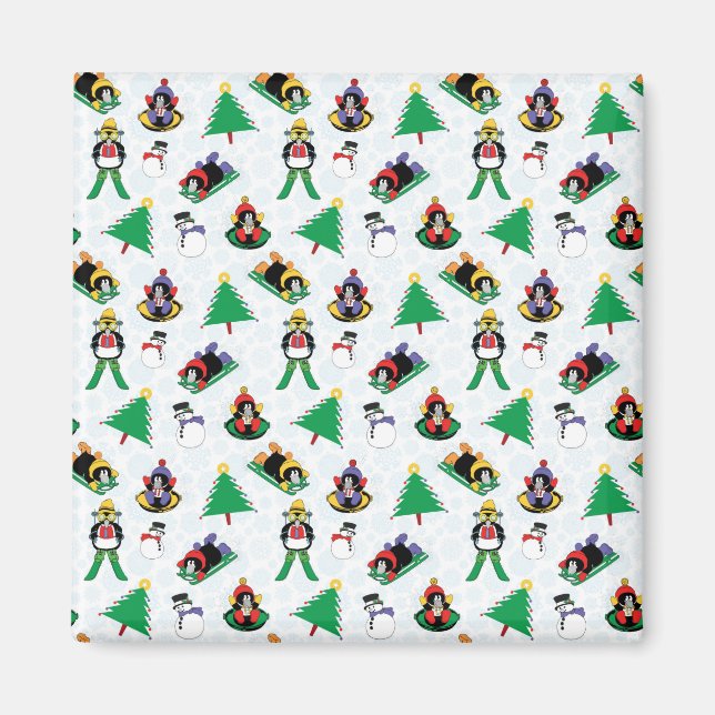 Imán Navidades de esquí de pingüino (Frente)