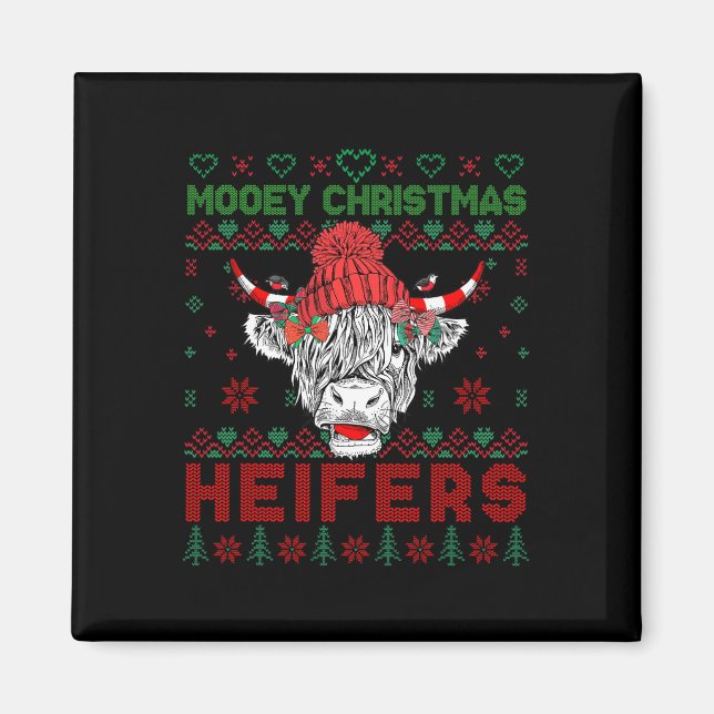 Imán Navidades de familia sudadera fea vaca de tierras  (Frente)