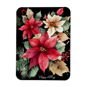 Imán Navidades de flores blancas rojas Poinsettia Holly