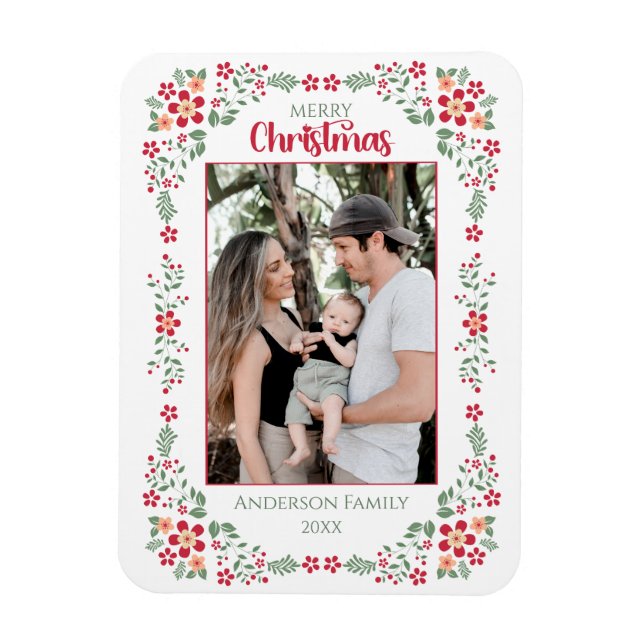 Imán Navidades de fotos de la familia de marcos florale (Vertical)