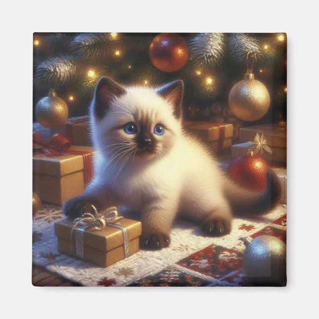 Imán Navidades de gatitos de Siamés (Frente)