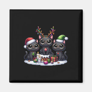 Imán Navidades de gato negras de elfo de reno de Santa 