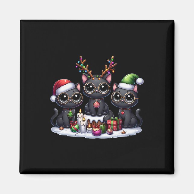 Imán Navidades de gato negras de elfo de reno de Santa  (Frente)