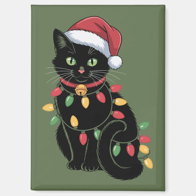 Imán Navidades de Gato Negro Amante Gatito Gatito Gato  (Anverso)