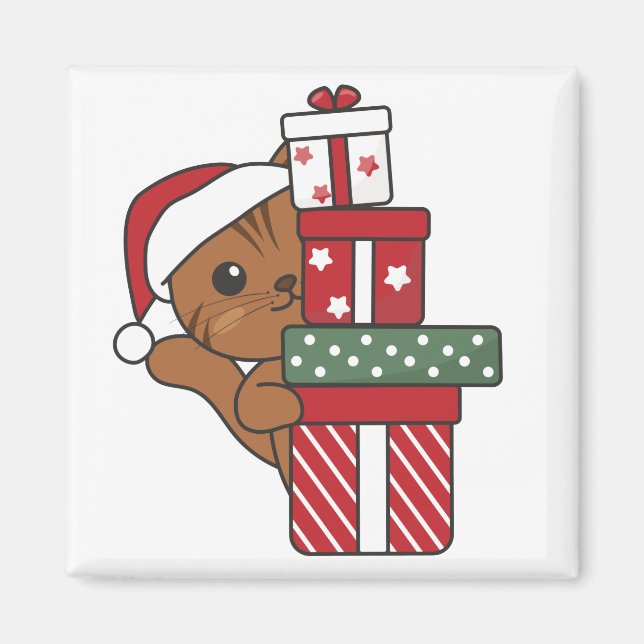 Imán Navidades de gato regalan animales de invierno imá (Frente)