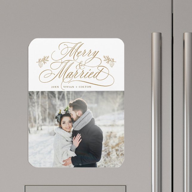 Imán Navidades de Gold Merry y casados con recién casad (Subido por el creador)