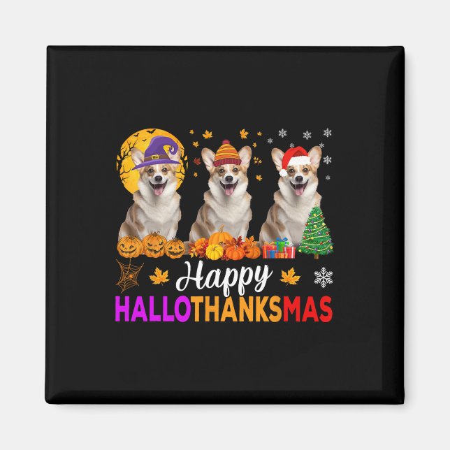 Imán Navidades de Halloween de Corgi Dog Hallothanksmas (Frente)