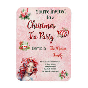 Imán Navidades de hierbabuena Fiesta de té rosado copo
