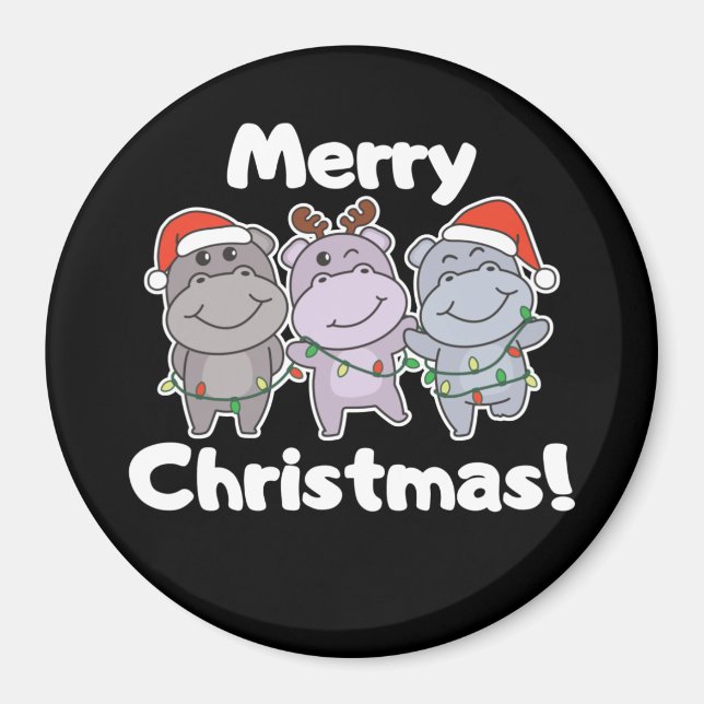 Imán Navidades de Hippo Animales Cutan Hippos Merry Mag (Frente)