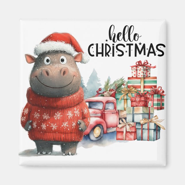 Imán Navidades de Hippo para amantes de los animales (Frente)