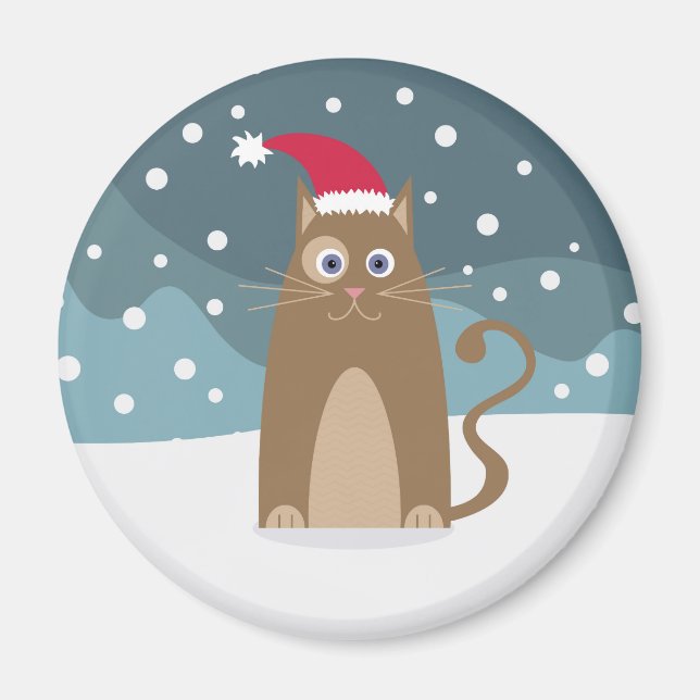 Imán Navidades de invierno vacaciones santa gato mascot (Frente)