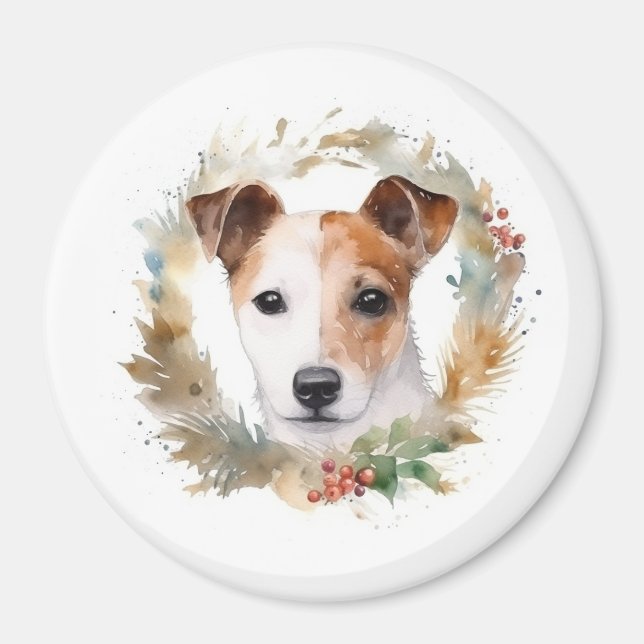 Imán Navidades de Jack Russell Wreath Festive Pup (Frente)