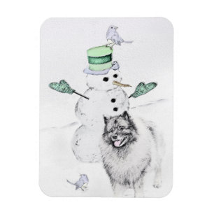 Imán Navidades de Keeshond Snowman pinta arte de perro