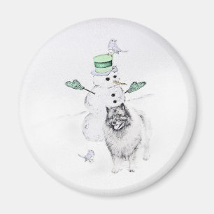 Imán Navidades de Keeshond Snowman pinta arte de perro