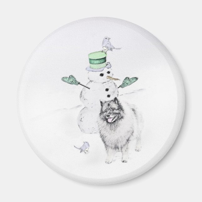 Imán Navidades de Keeshond Snowman pinta arte de perro (Frente)