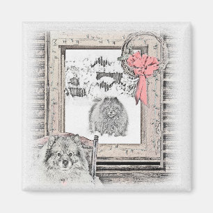 Imán Navidades de Keeshond Ventana de Invierno Pintura