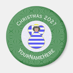 Imán Navidades de la bandera griega del ángel del pelo