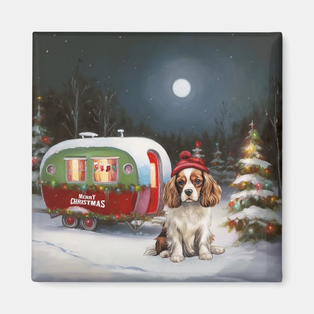Imán Navidades de la Caravana Cavalier King Charles Spa (Frente)