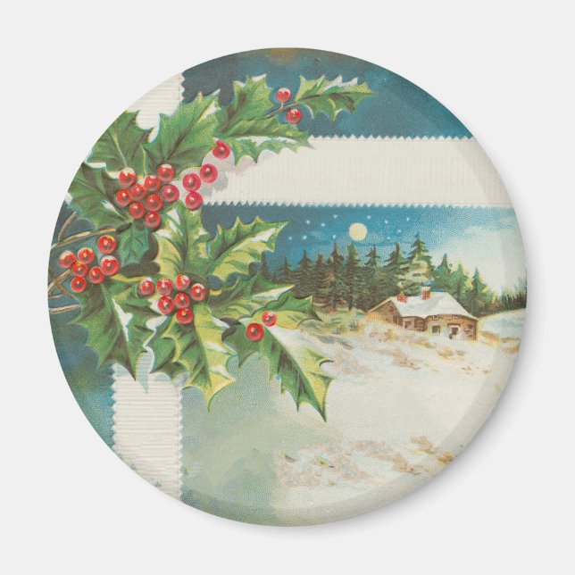 Imán Navidades de la escena Holly Snow Winter (Frente)