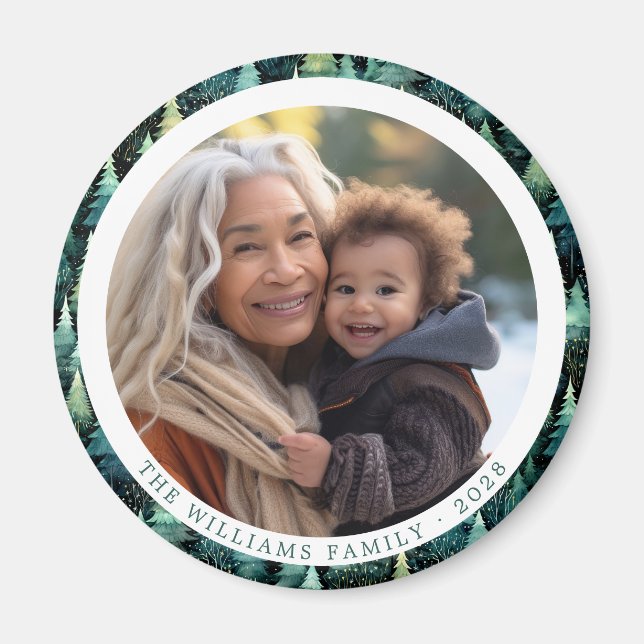 Imán Navidades de la familia Rustic Woodland (Frente)