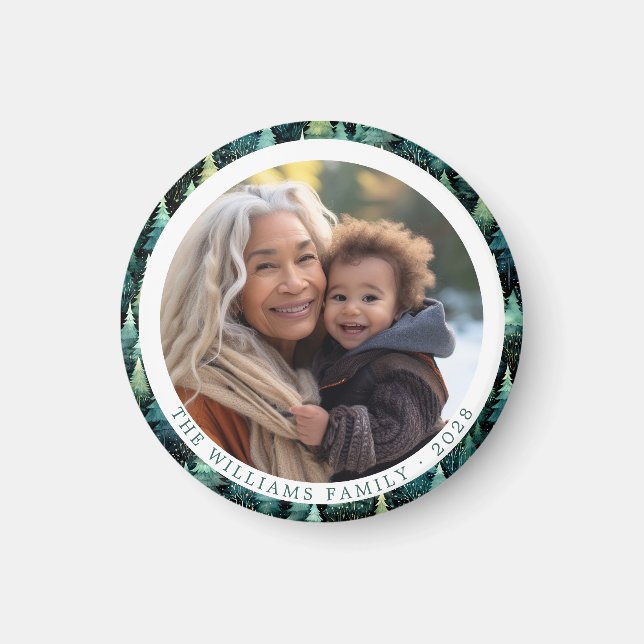 Imán Navidades de la familia Rustic Woodland (Frente)