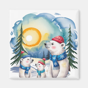 Imán Navidades de la familia Winter Polar Bear