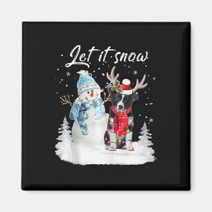 Imán Navidades de la frontera collie Santa Dog Snowman