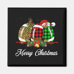 Imán Navidades de la pelota de fútbol Leopard Red Plaid