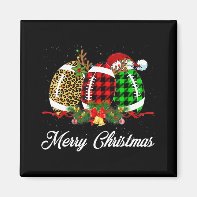 Imán Navidades de la pelota de fútbol Leopard Red Plaid (Frente)