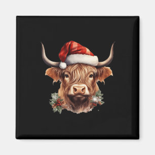 Imán Navidades de la vaca Highland Navidad Santa Wooly 