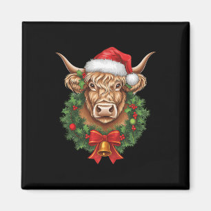 Imán Navidades de la vaca Highland Navidad Santa Wooly 
