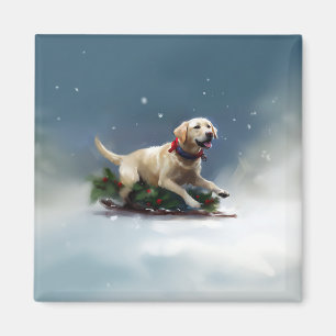 Imán Navidades de Labrador en invierno