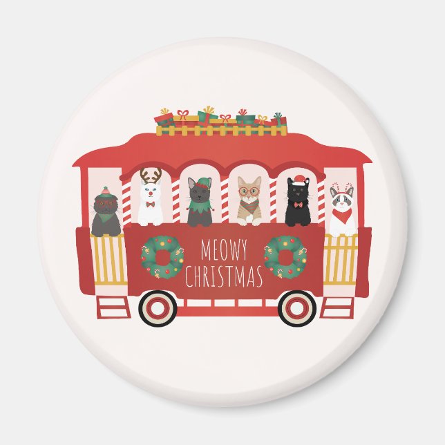 Imán Navidades de los gatos Trolly Meowy (Frente)