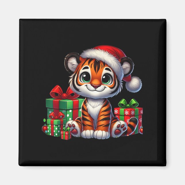 Imán Navidades de los tigres de Santa Hat iluminando na (Frente)