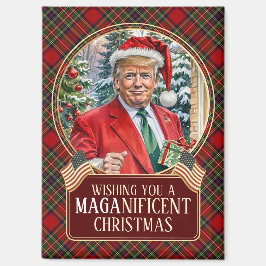 Imán NAVIDADES de MAGA Tartán Plaid Santa Trump Rectang