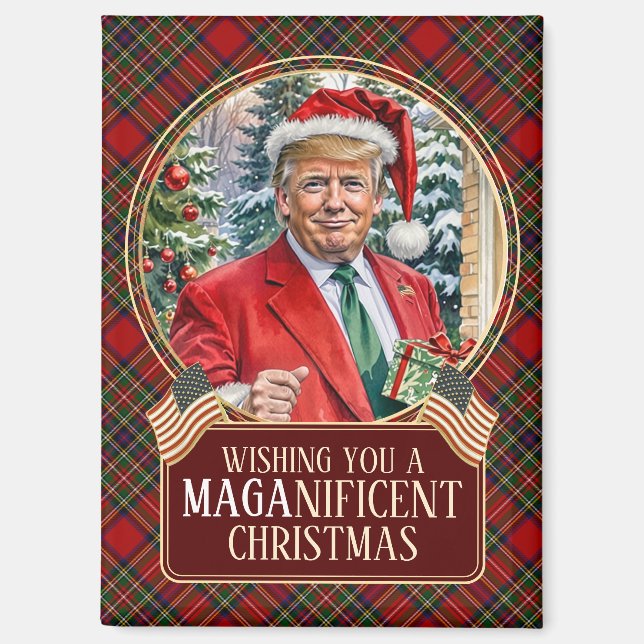 Imán NAVIDADES de MAGA Tartán Plaid Santa Trump Rectang (Anverso)
