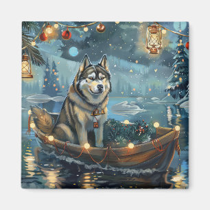 Imán Navidades de Malamute de Alaska en un viaje festiv